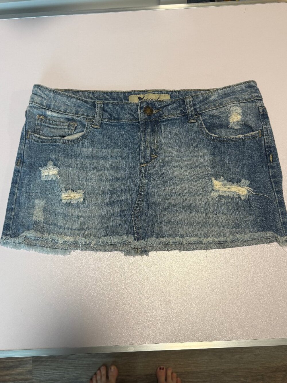 Vintage Y2K Wet Seal Denim Micro Mini Skirt Size 9 Distressed Raw Hem